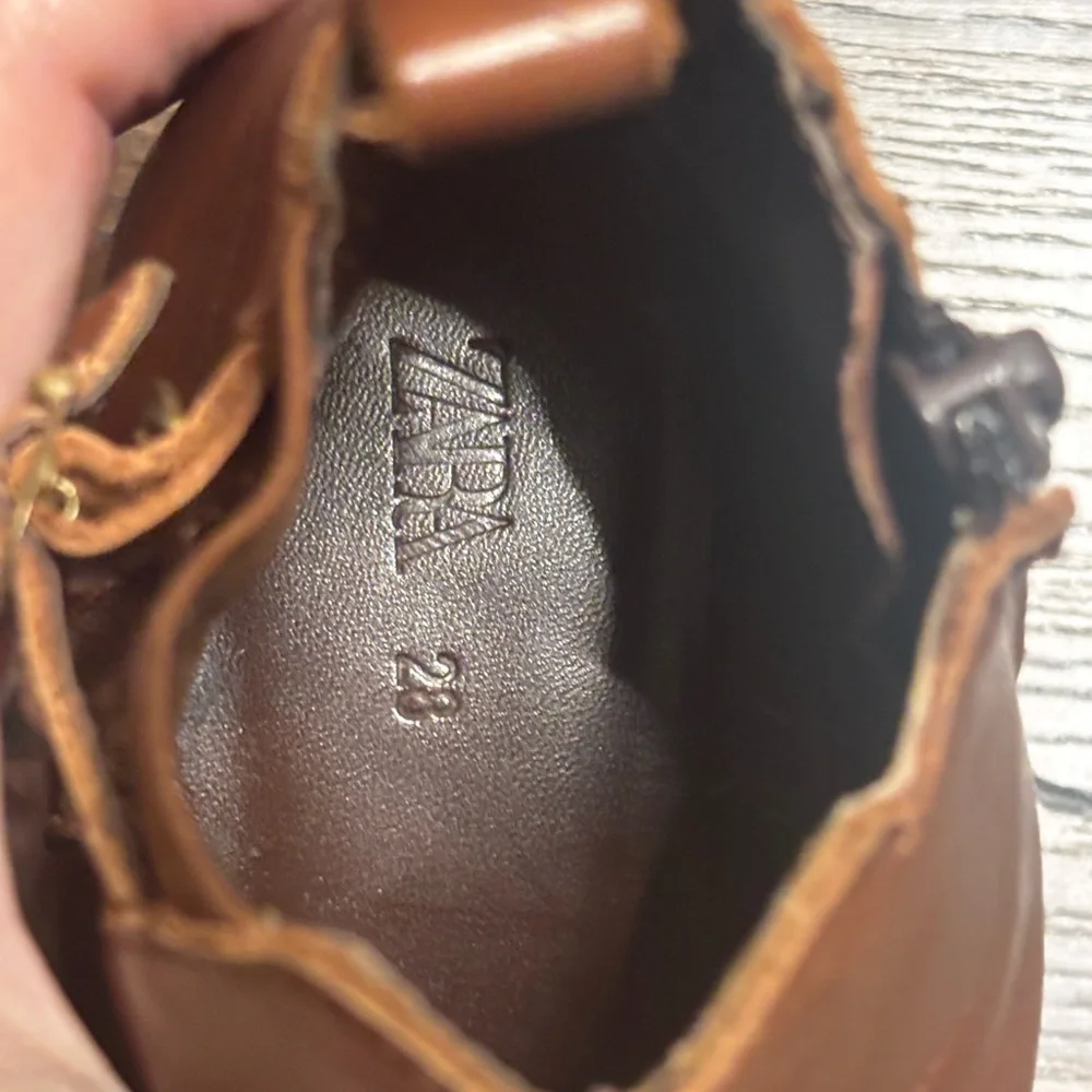 Zara girls Brown Leather Ankle Boots size 28/10